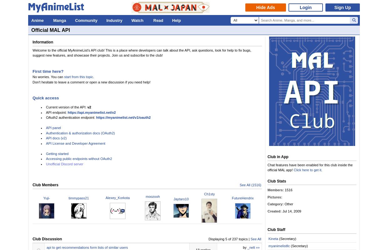 MyAnimeList Api ApisList