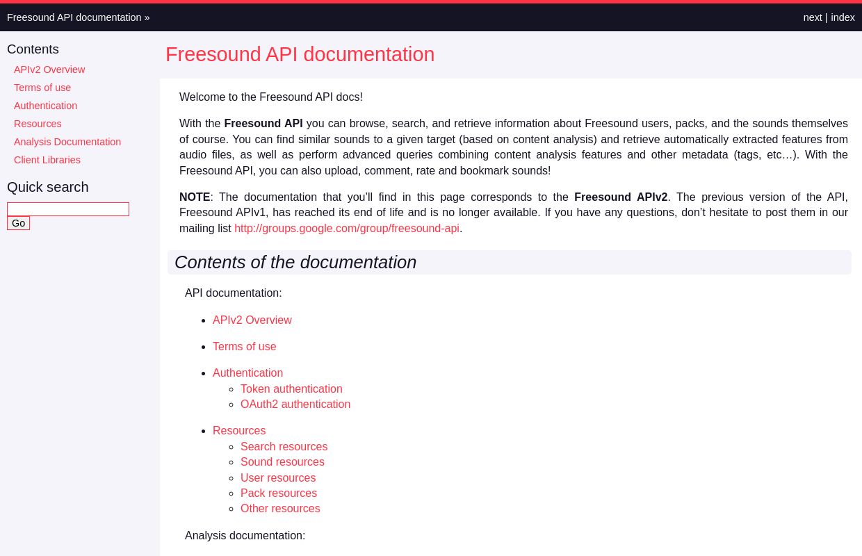 Freesound Api ApisList