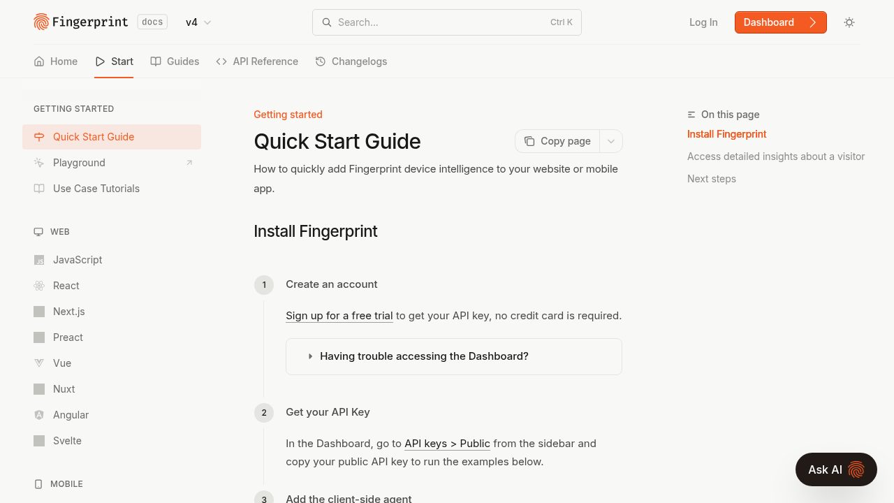 FingerprintJS Pro preview interface
