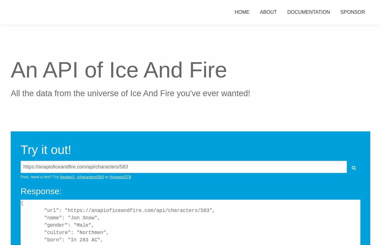 An API of Ice And Fire