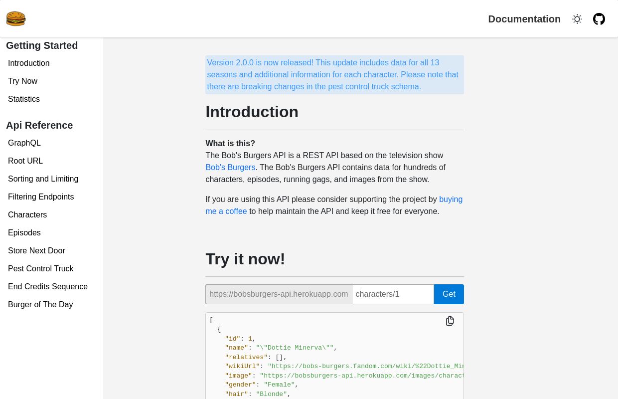Bob's Burgers API