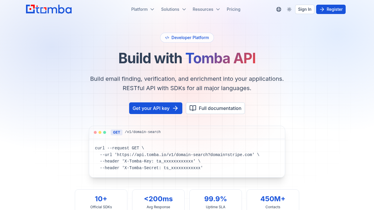Tomba email finder preview interface