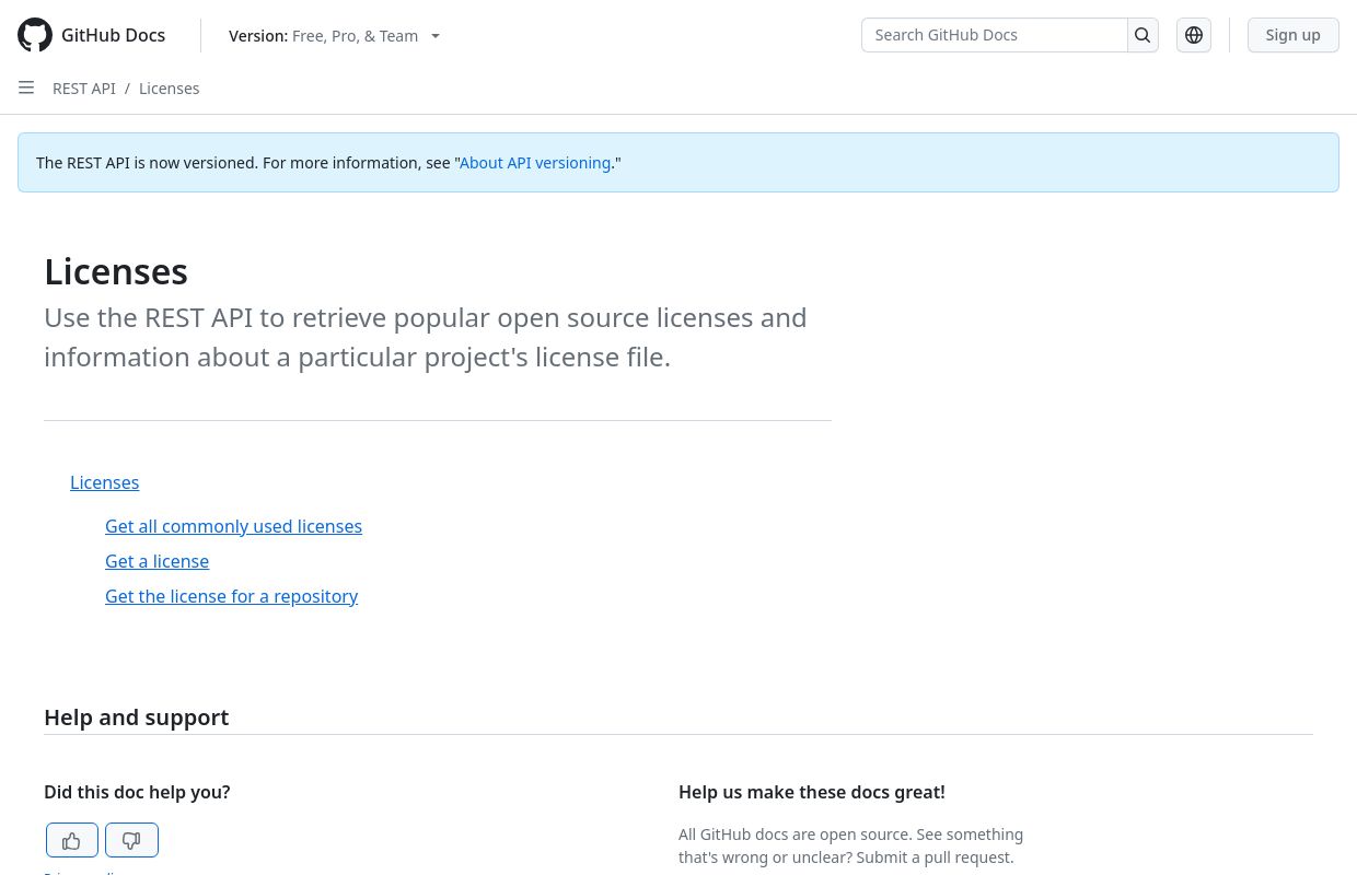 GitHub Licenses API