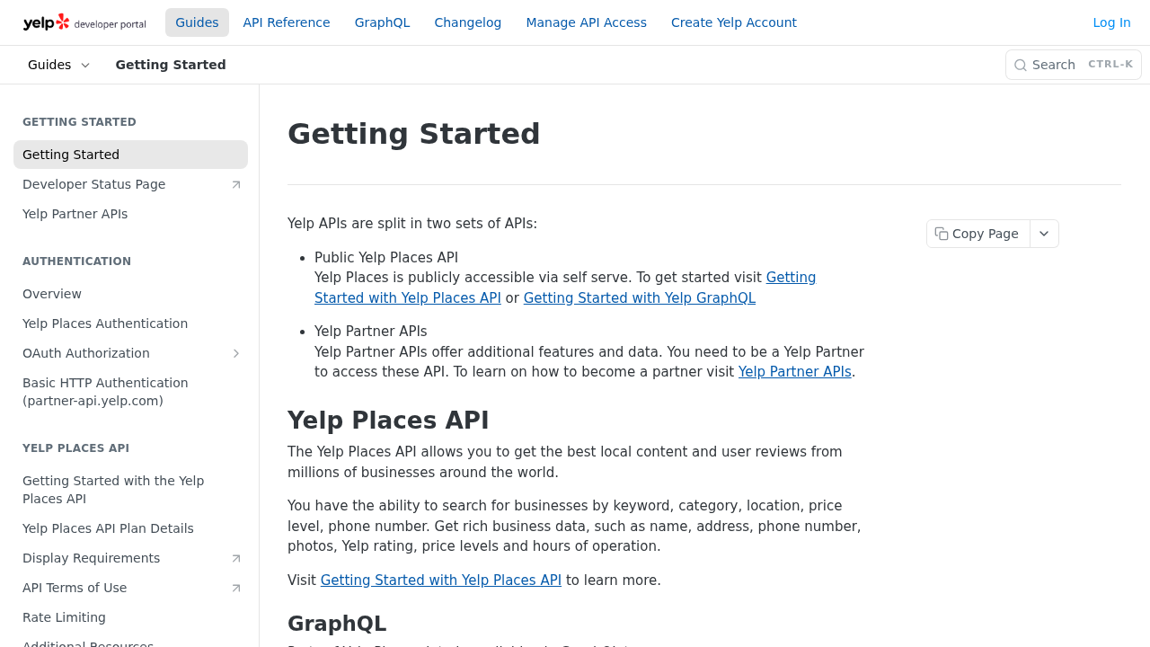 Yelp Apis preview interface