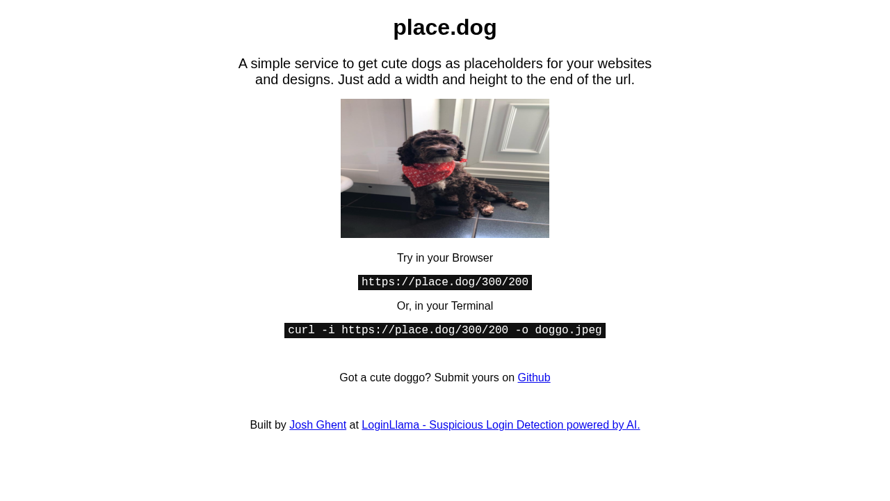 PlaceDog preview interface