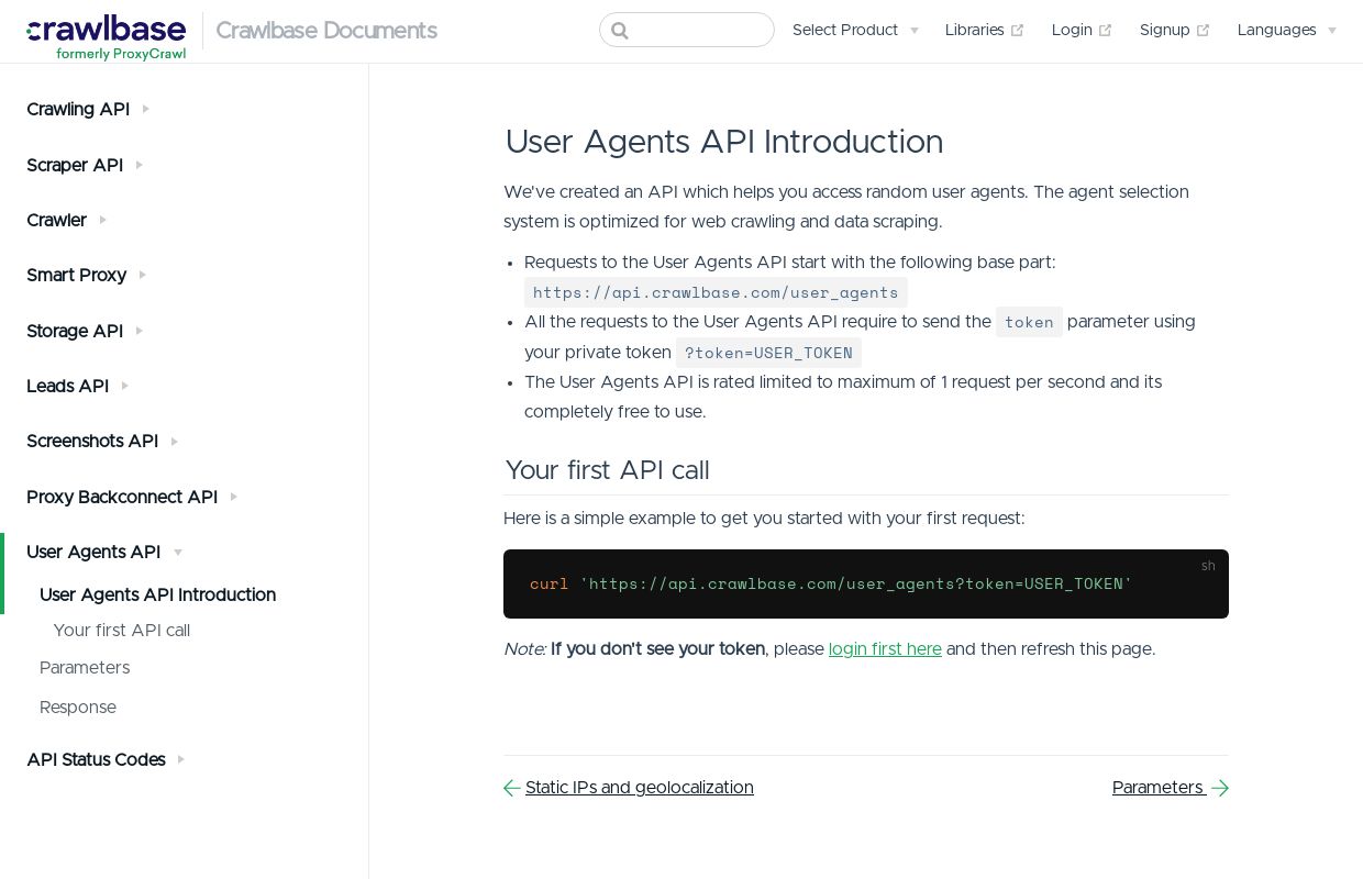 User Agents API