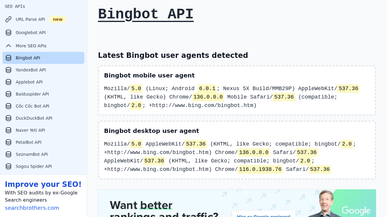 Bingbot API preview interface