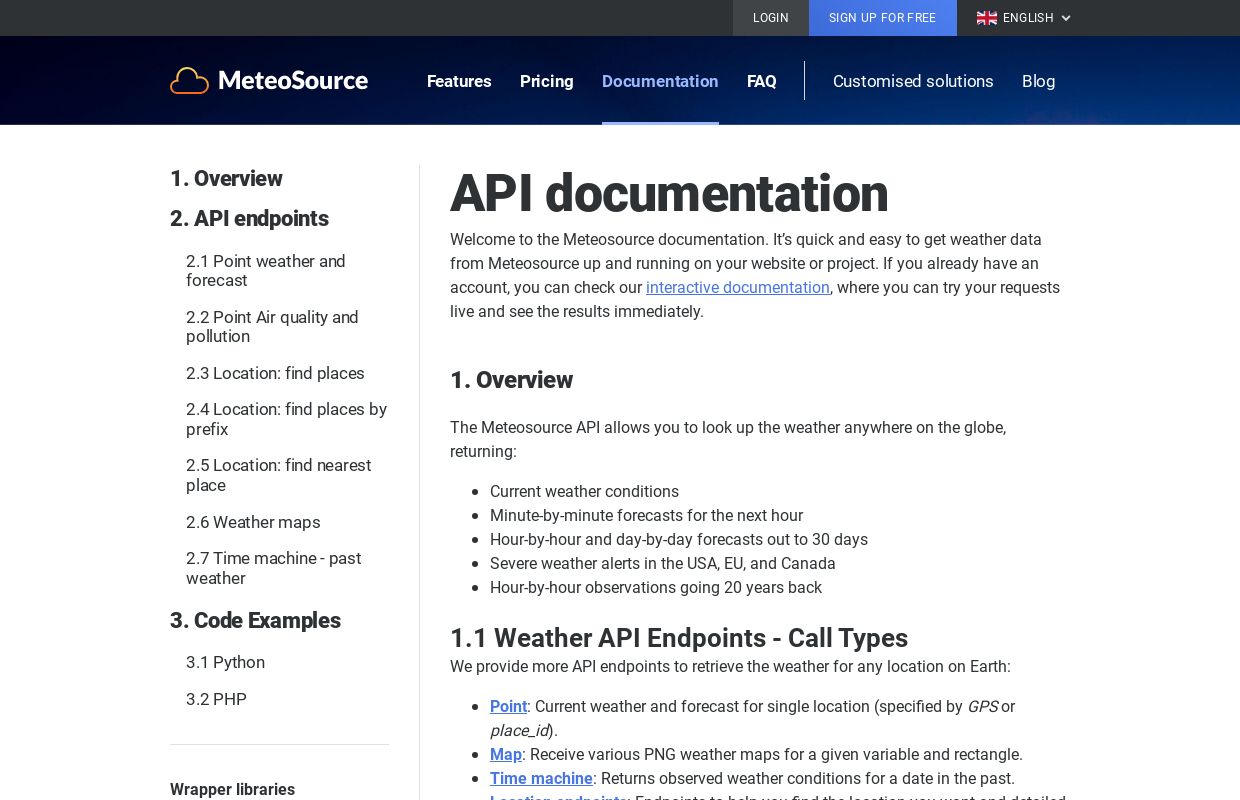Meteosource weather API