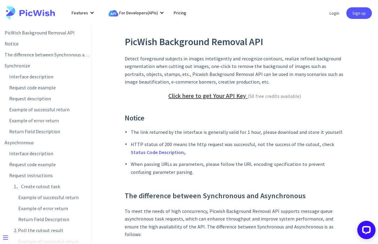 PicWish Background Removal API