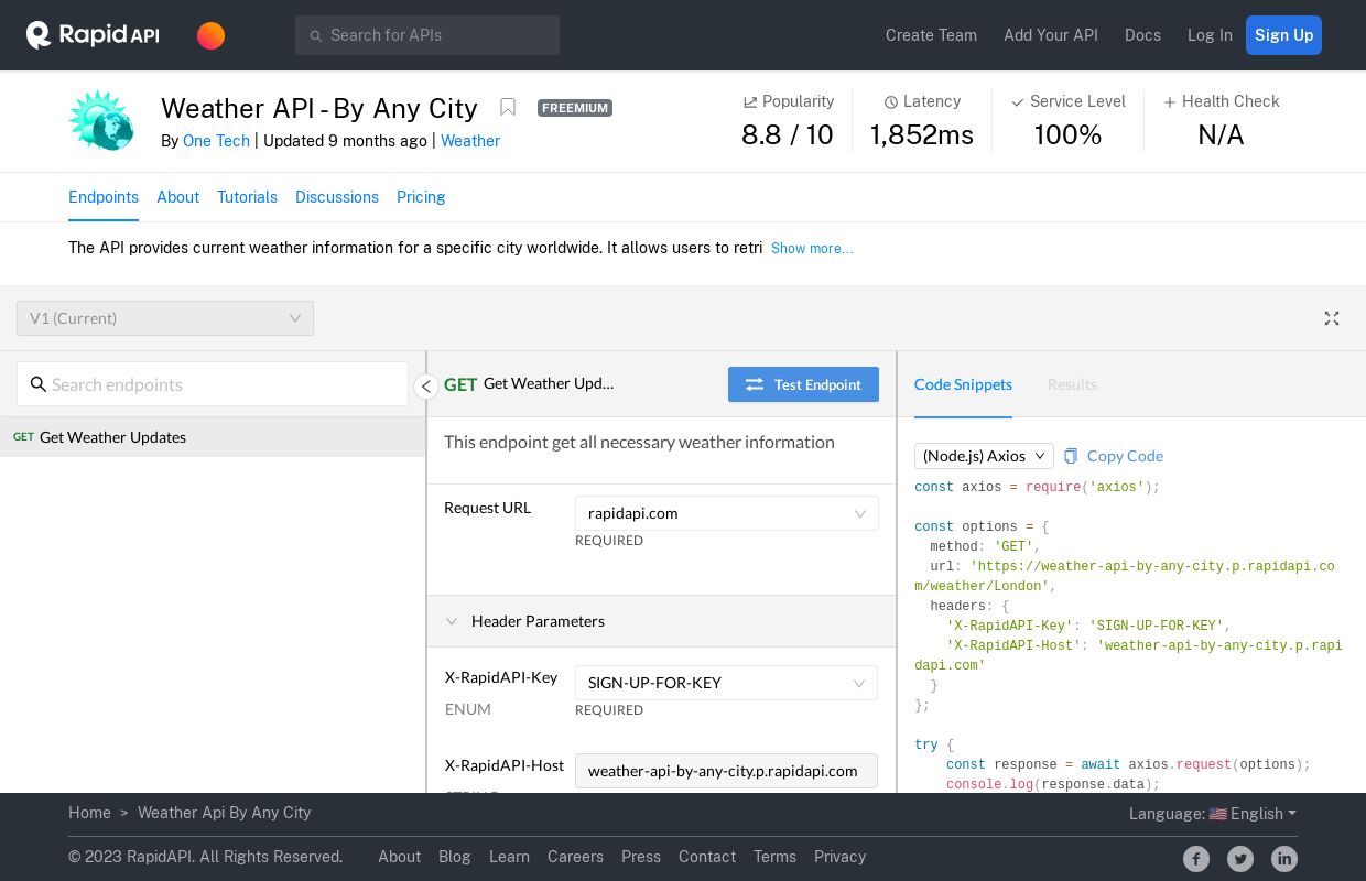 Weather API - By Any City