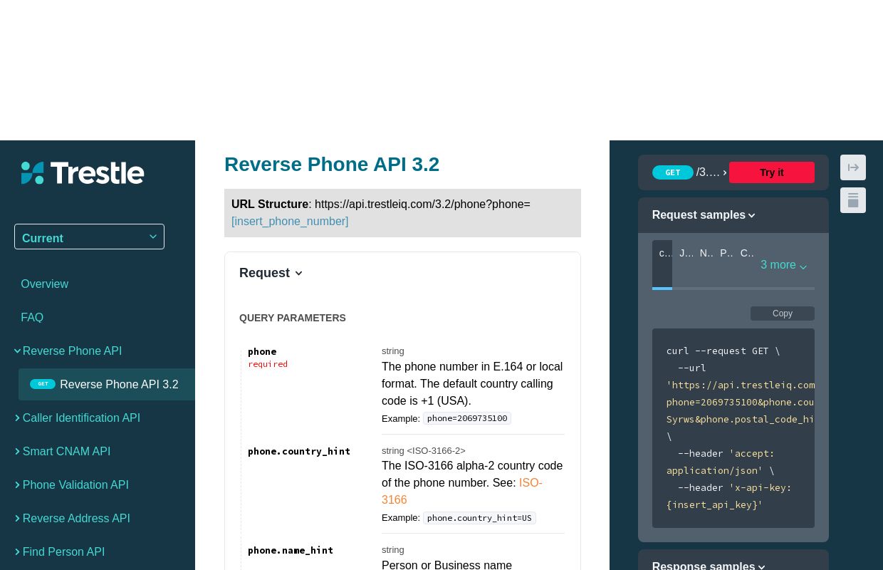 Reverse Phone API