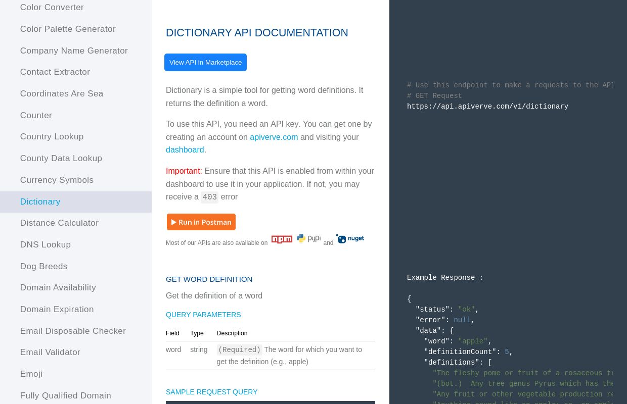 Dictionary API - APIVerve