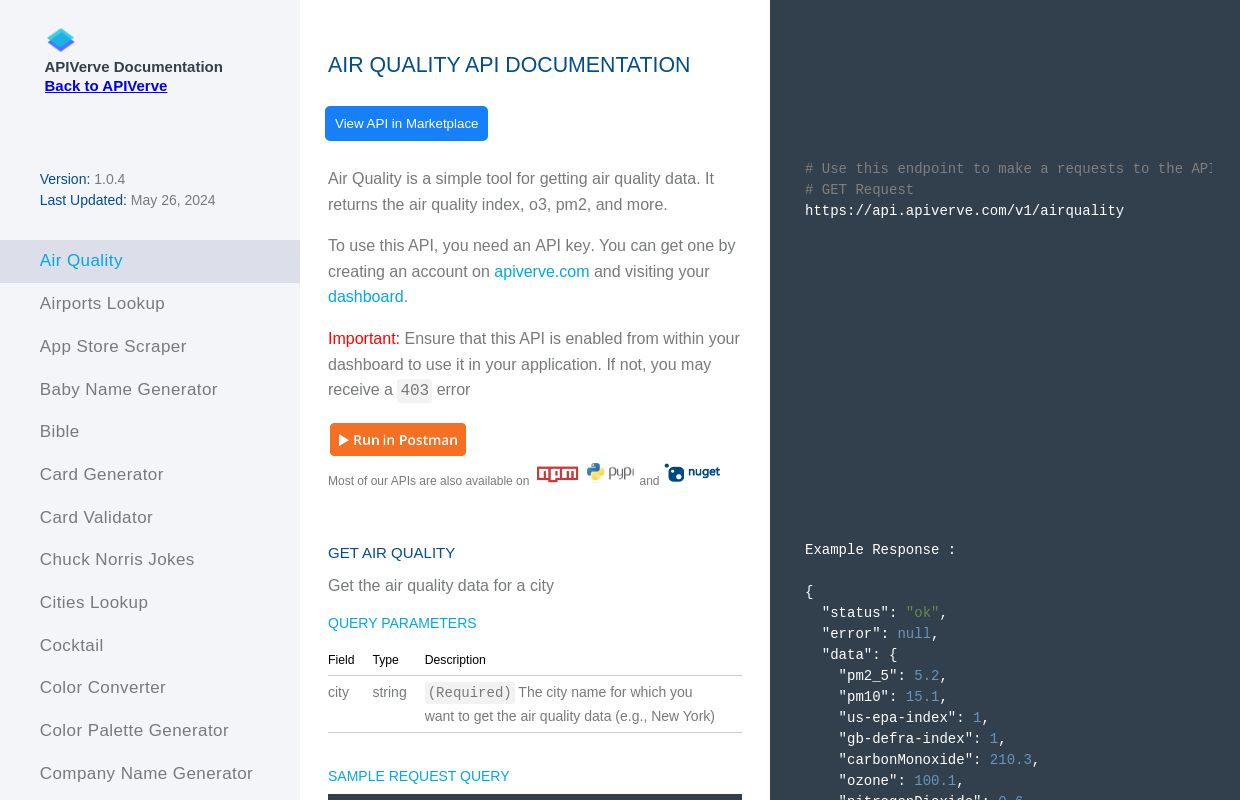 Air Quality API - APIVerve