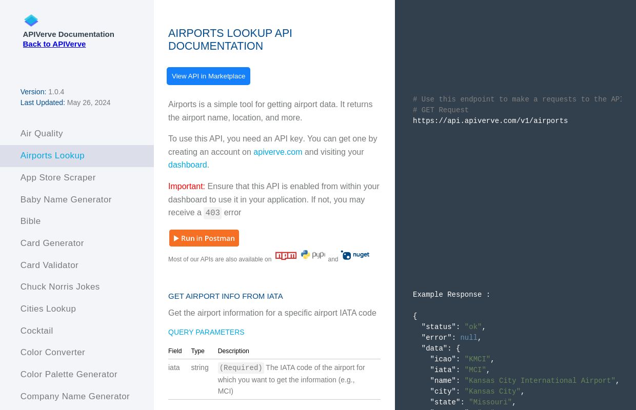 Airports Lookup API - APIVerve