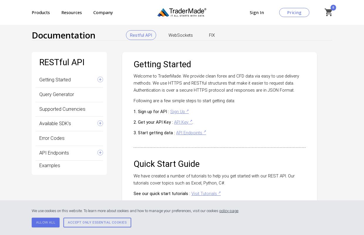 TraderMade Market Data API