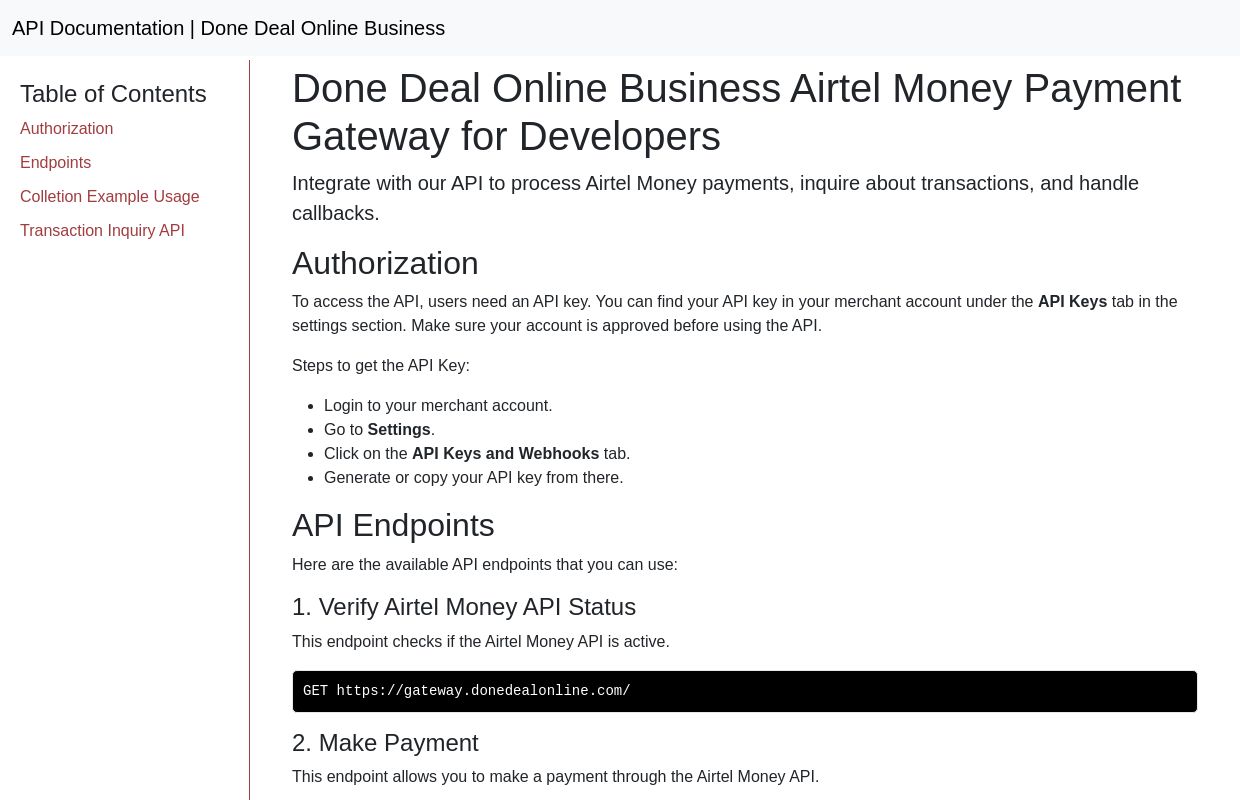 Done Deal Online Business Payment Gateway API