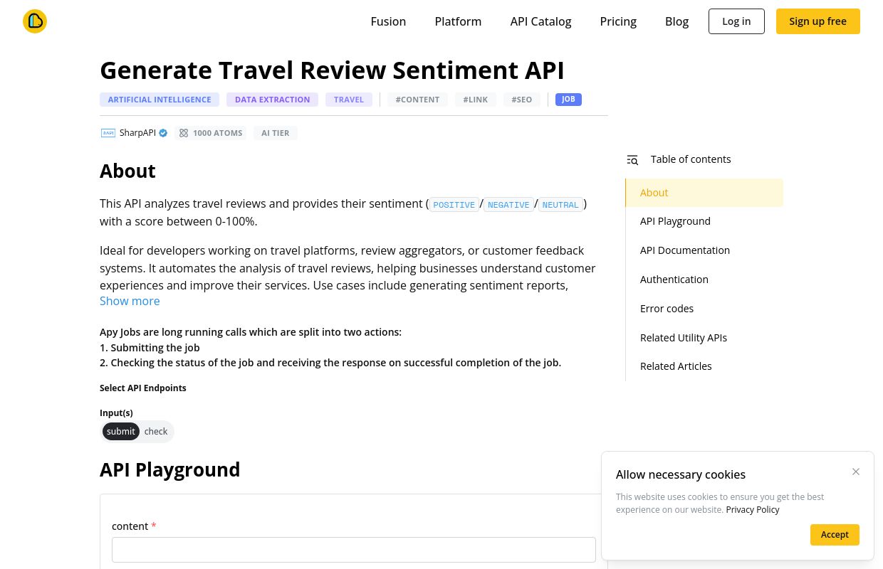 Generate Travel Review Sentiment API