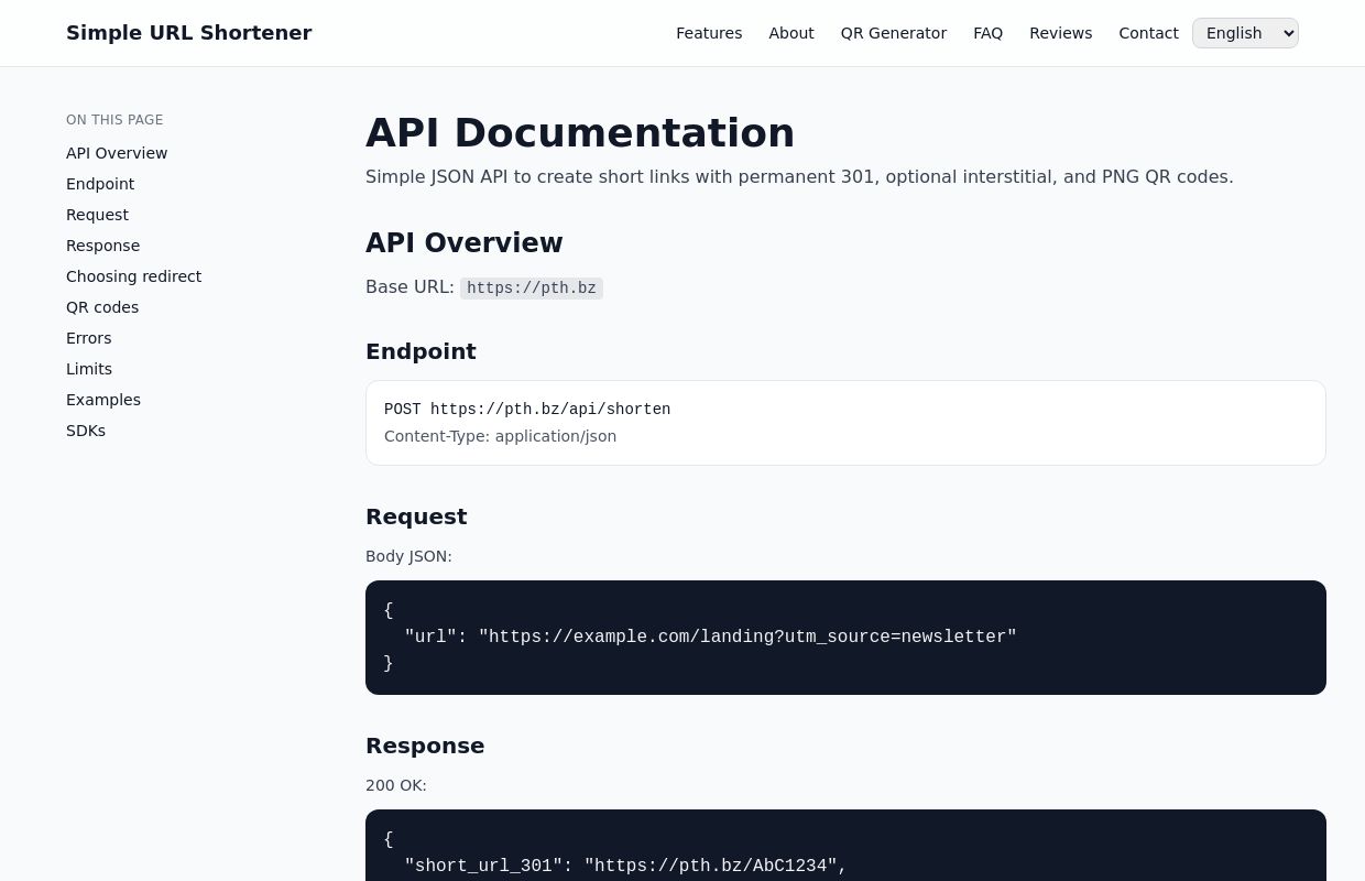 pth.bz — Short Links & QR Codes API