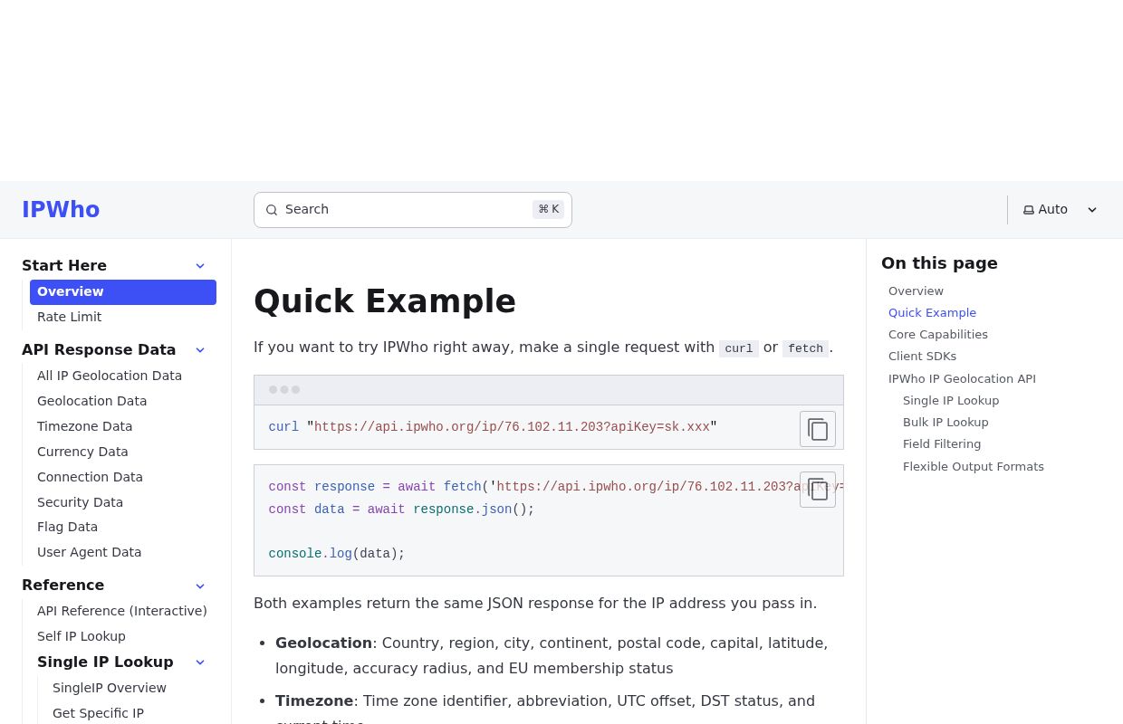 IP Geo Location API by IPWho preview interface
