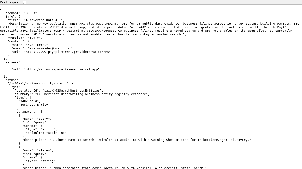 AutoScrape Data API preview interface