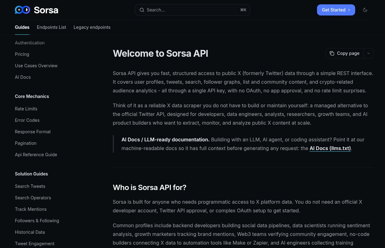 Sorsa API preview interface