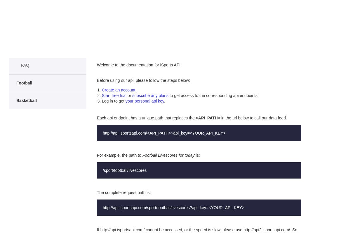 iSports API preview interface