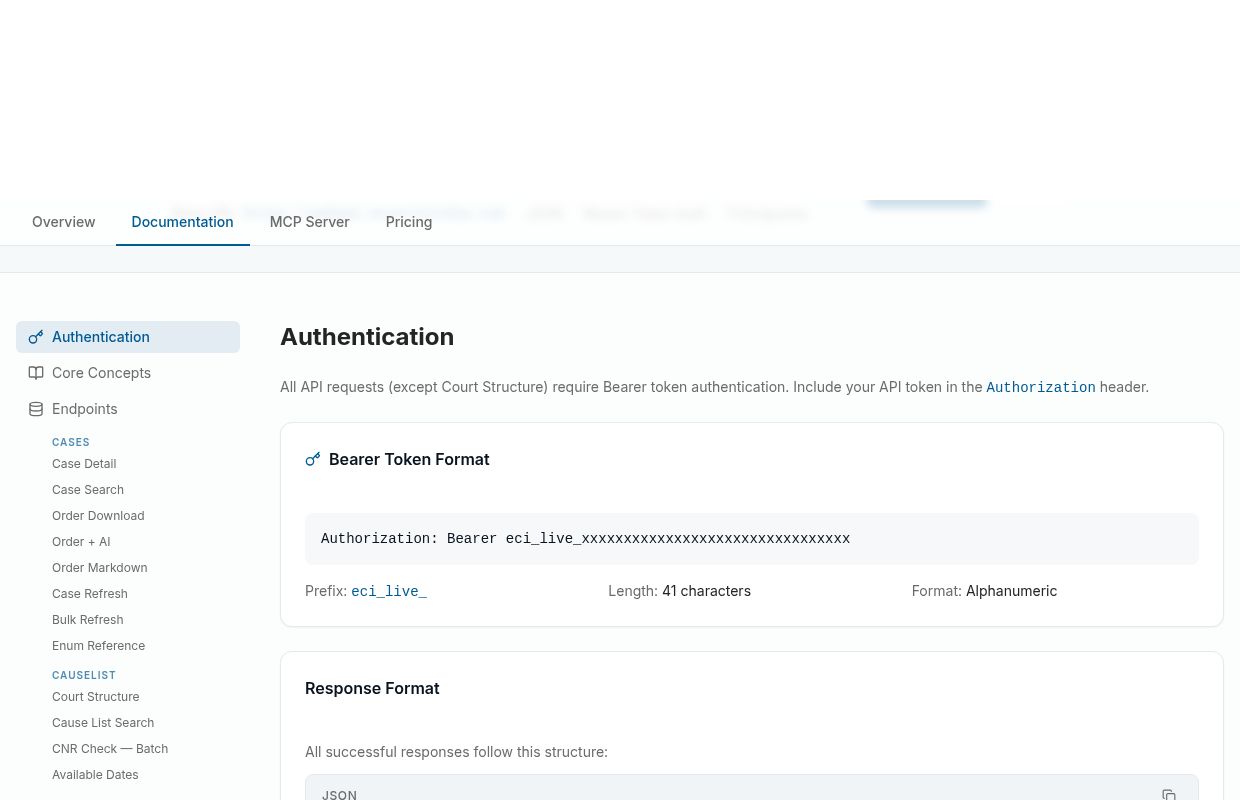 eCourtsIndia API preview interface