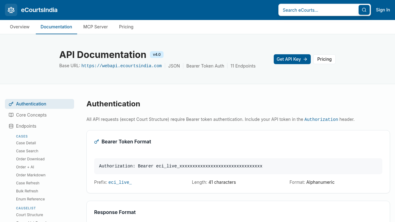 eCourtsIndia API preview interface