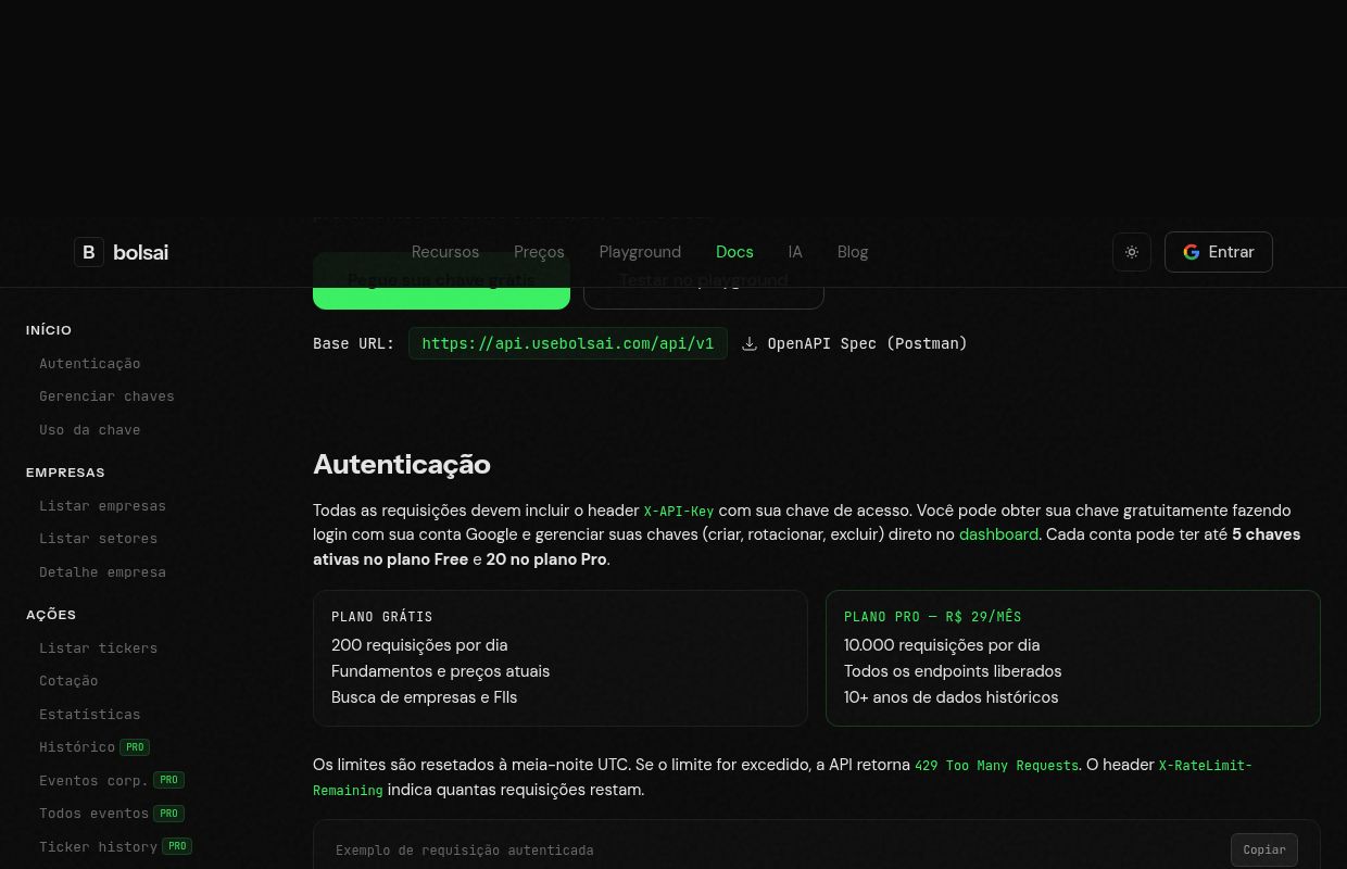 Bolsai API preview interface