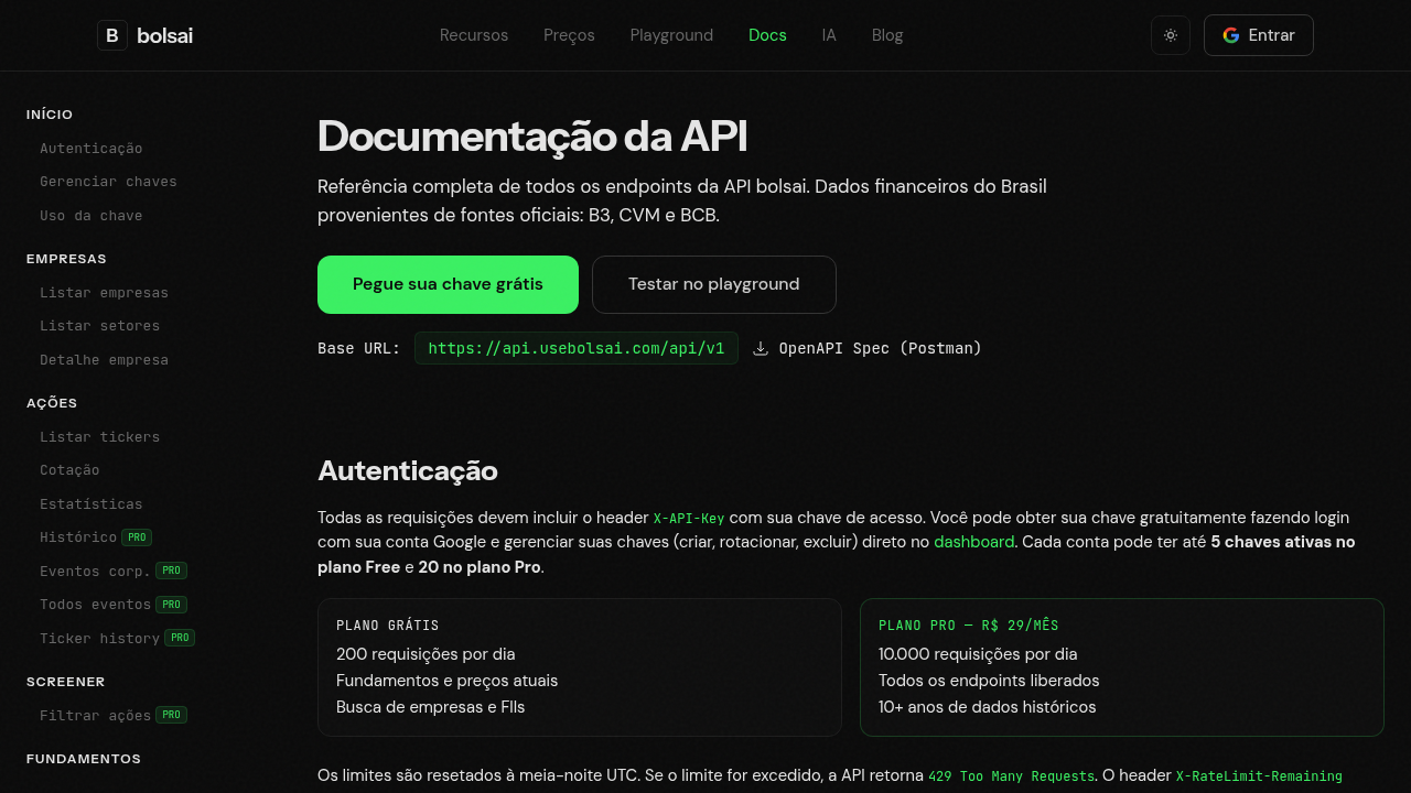 Bolsai API preview interface