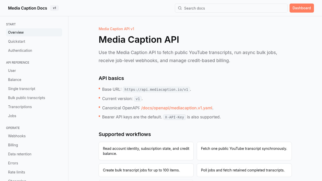 MediaCaption API preview interface