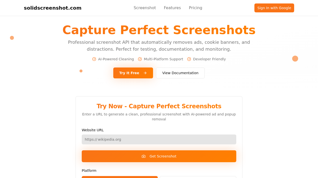 Solid Screenshot preview interface