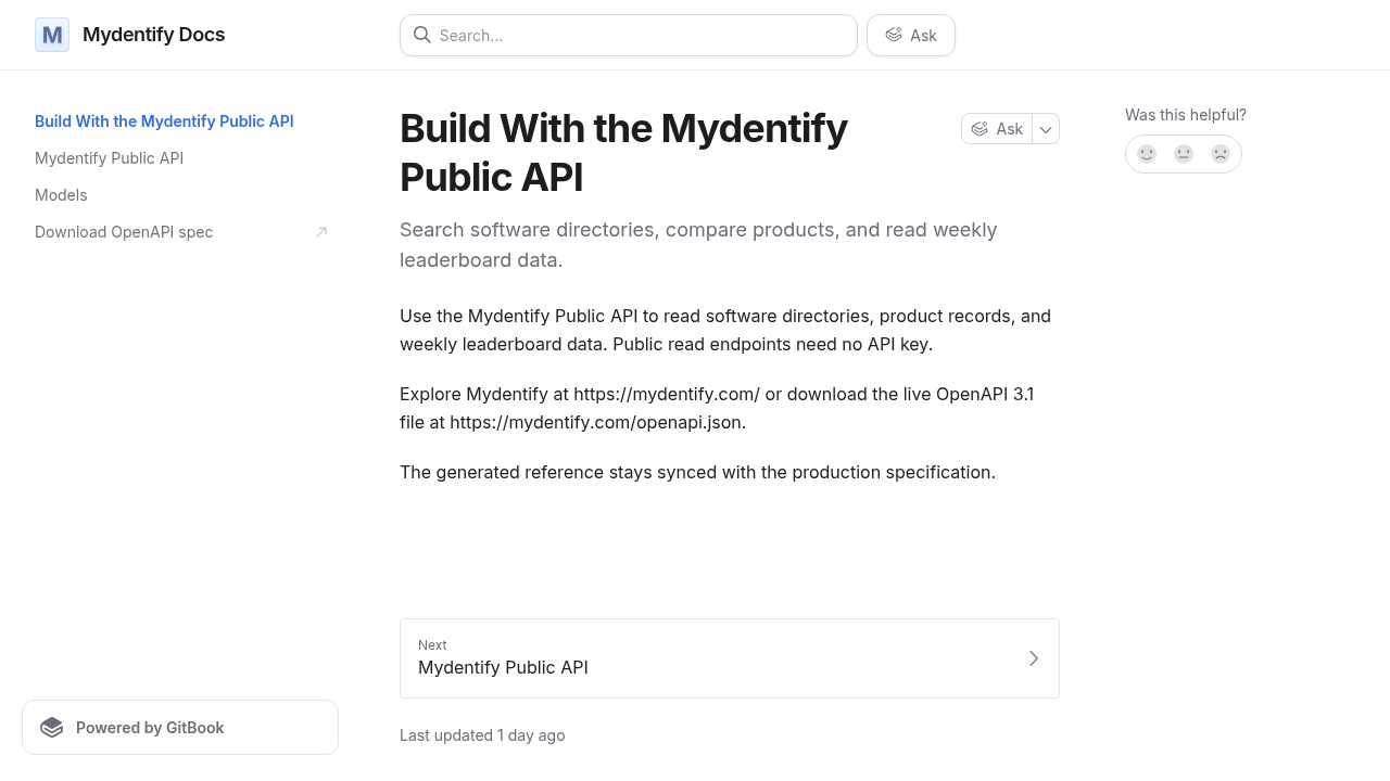 Mydentify Public API preview interface