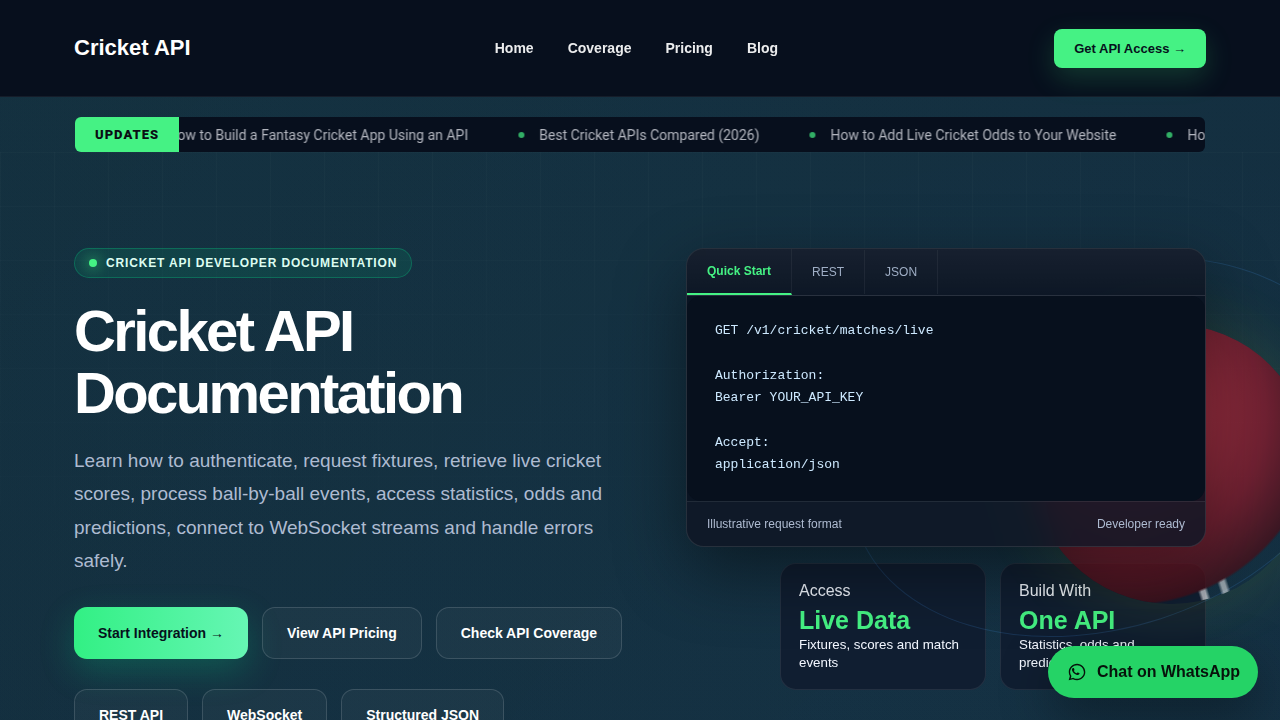 Cricket API preview interface