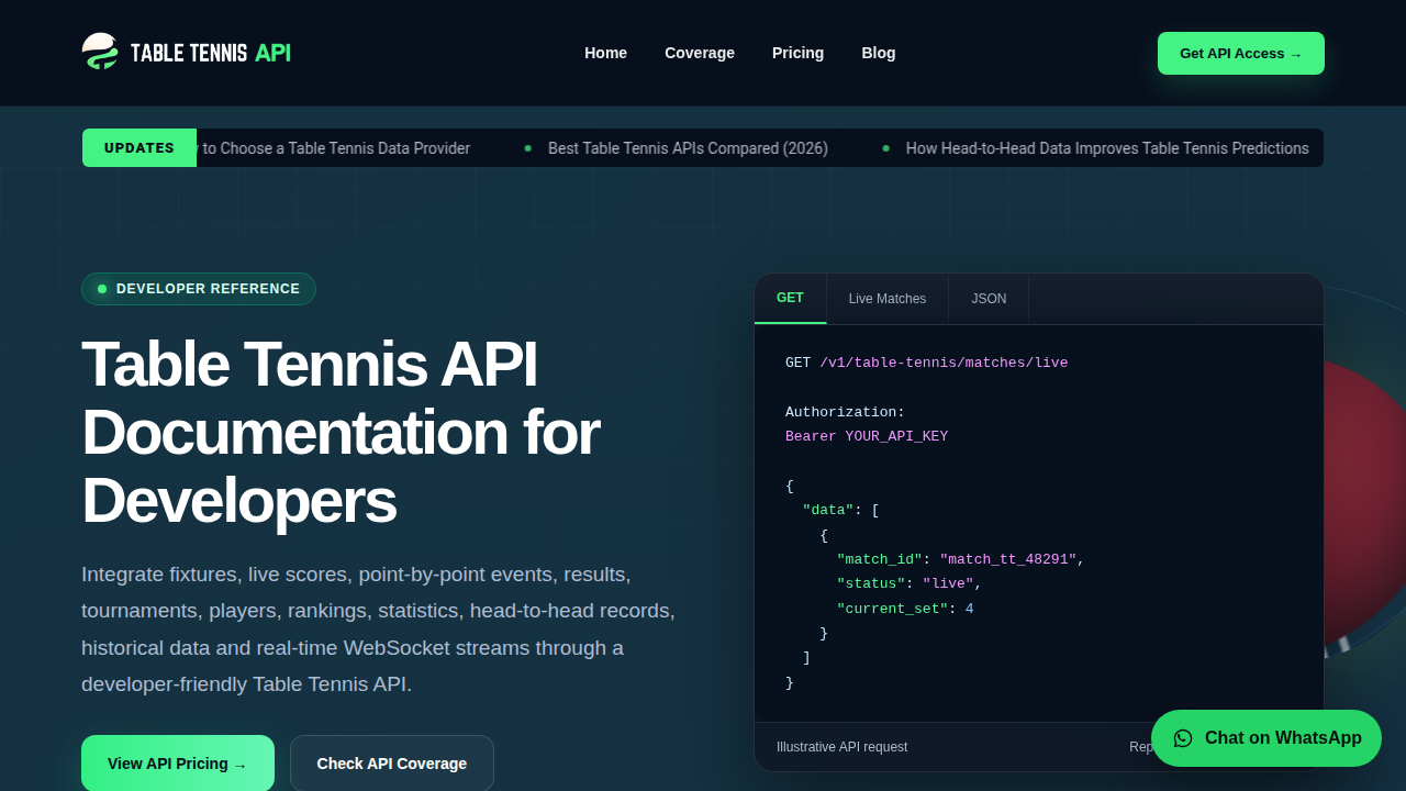 Tabletennis API preview interface