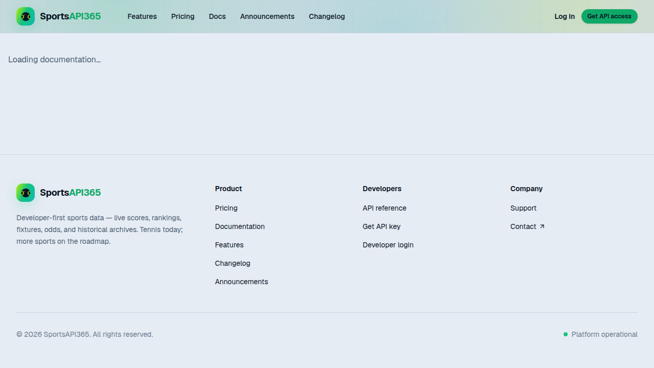 Sports Api365 preview interface