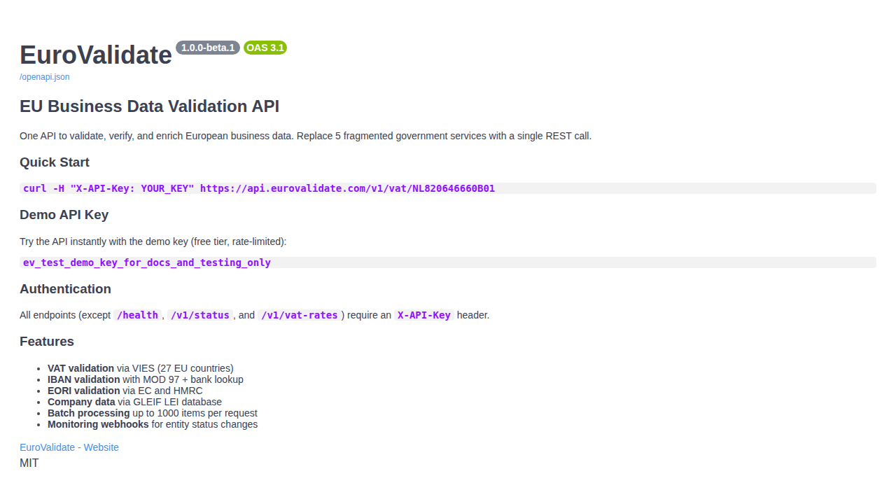 EuroValidate preview interface