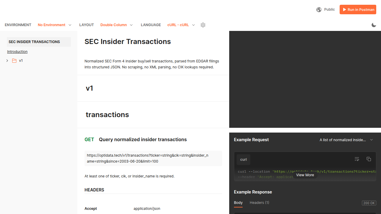 SEC Insider Transactions API preview interface