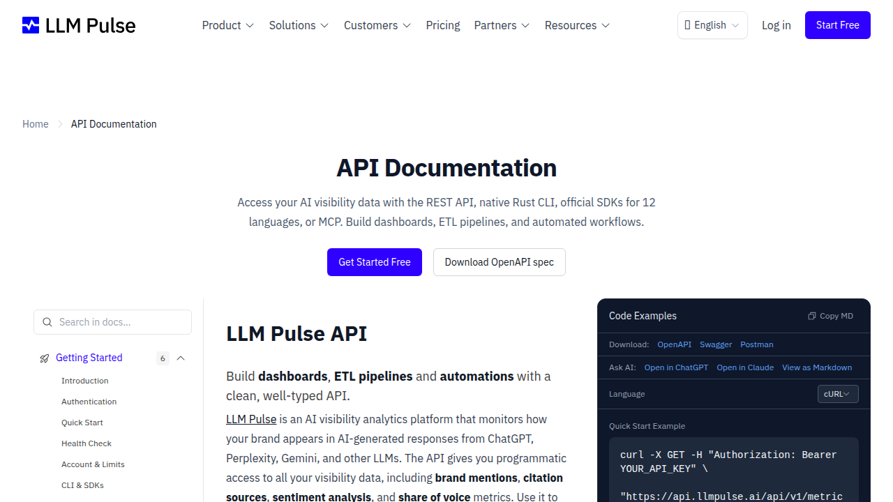 LLM Pulse API preview interface