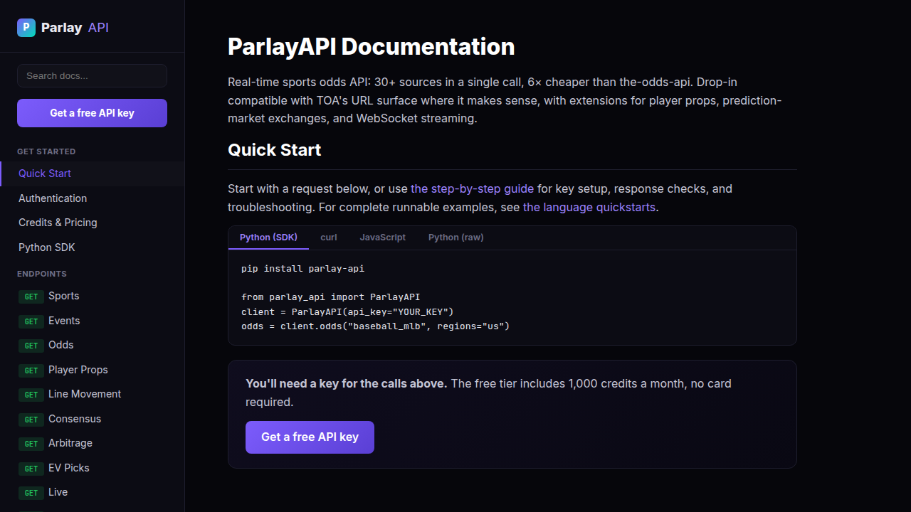 ParlayAPI preview interface