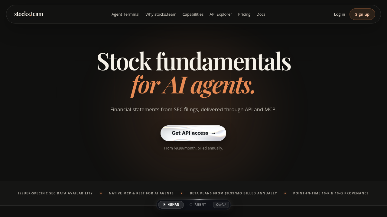 stocks.team SEC Evidence API preview interface