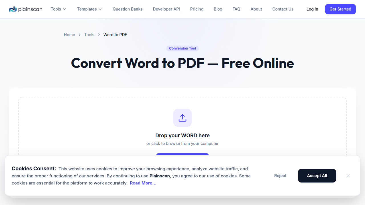 Plainscan Word to PDF API preview interface