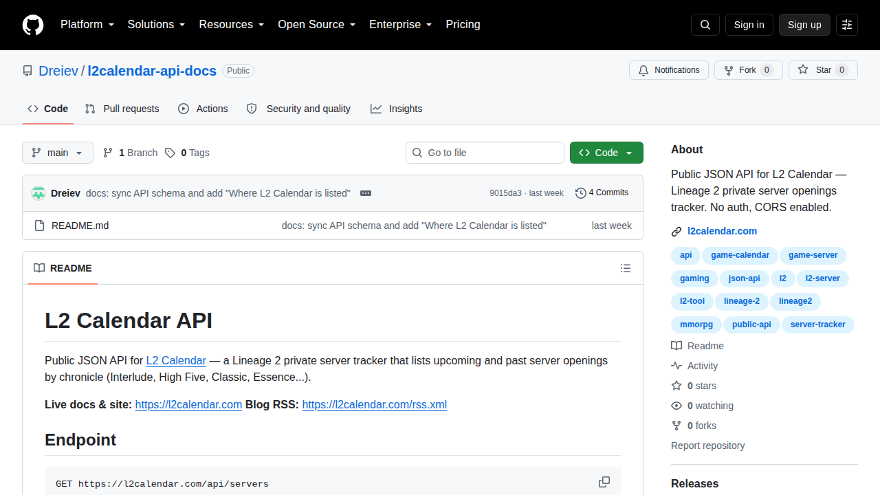 L2 Calendar API preview interface