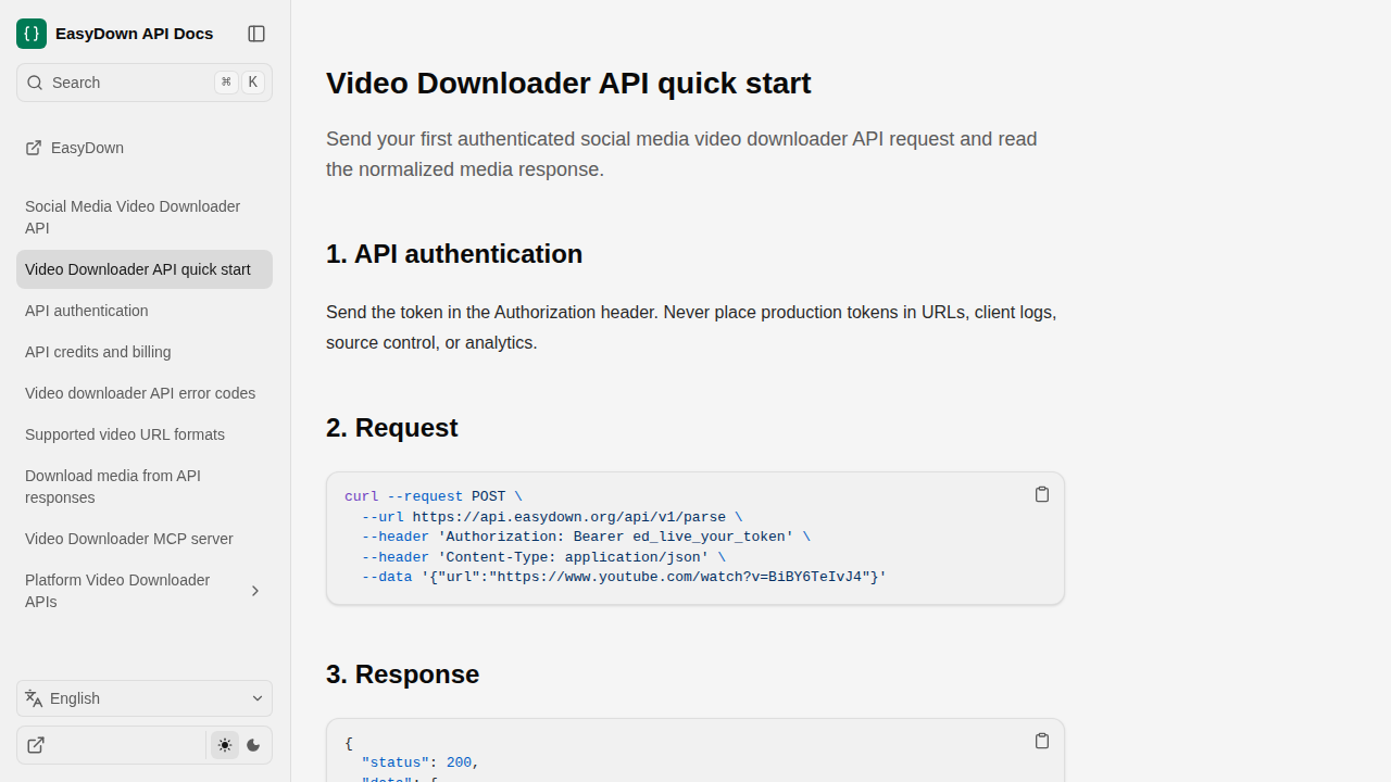Easydown Video Downloader API preview interface