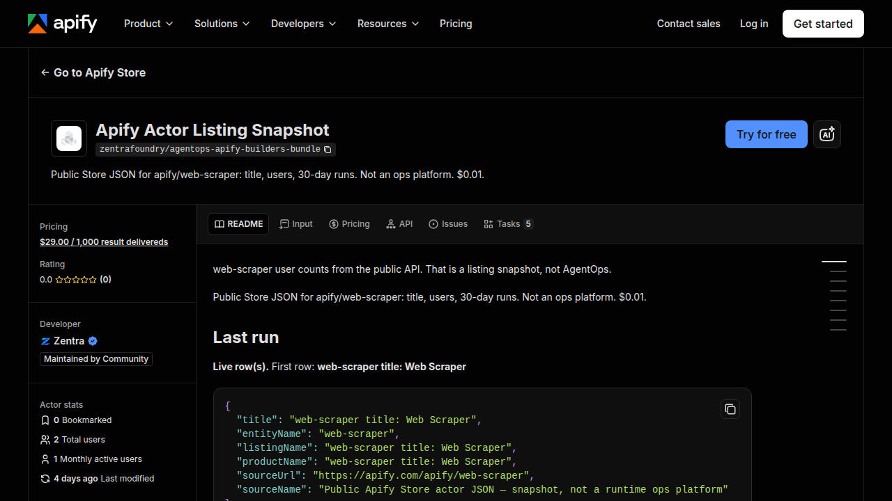AgentOps Bundle for Apify Builders preview interface