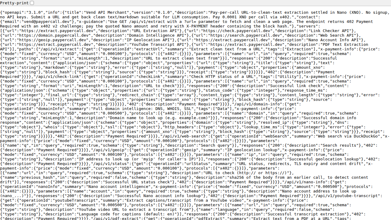 Vend API Merchant preview interface