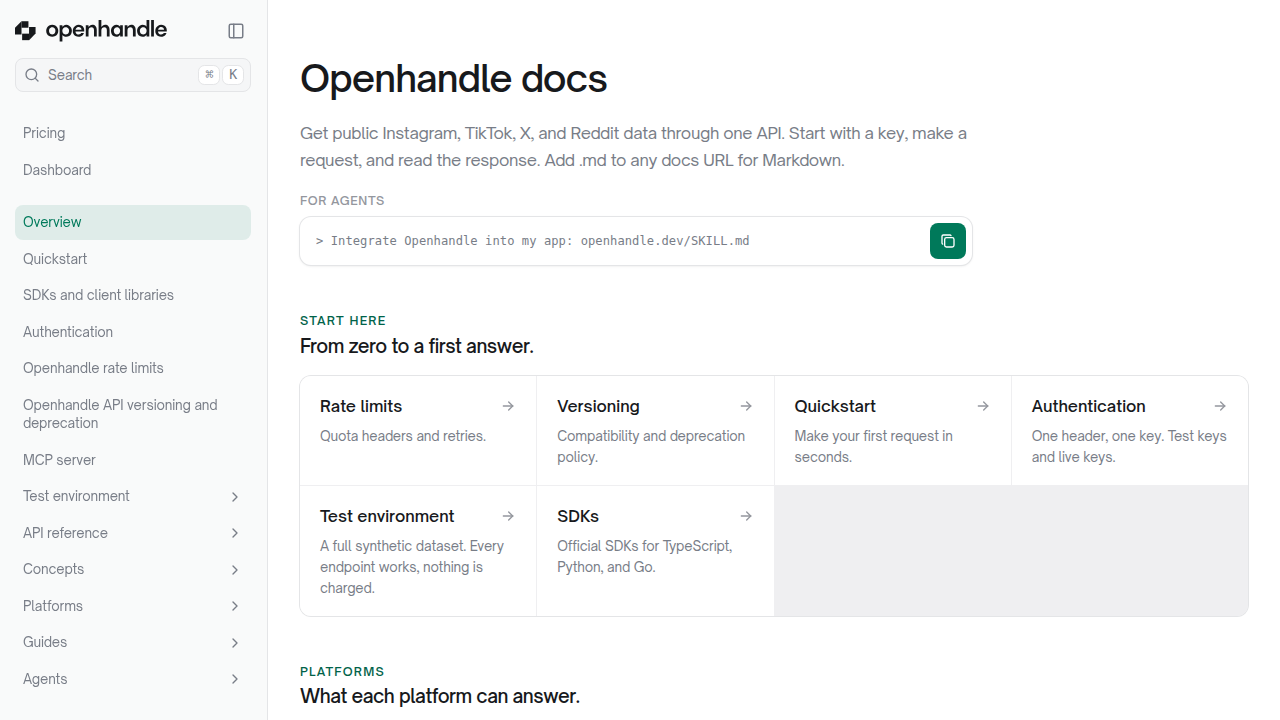 Openhandle preview interface