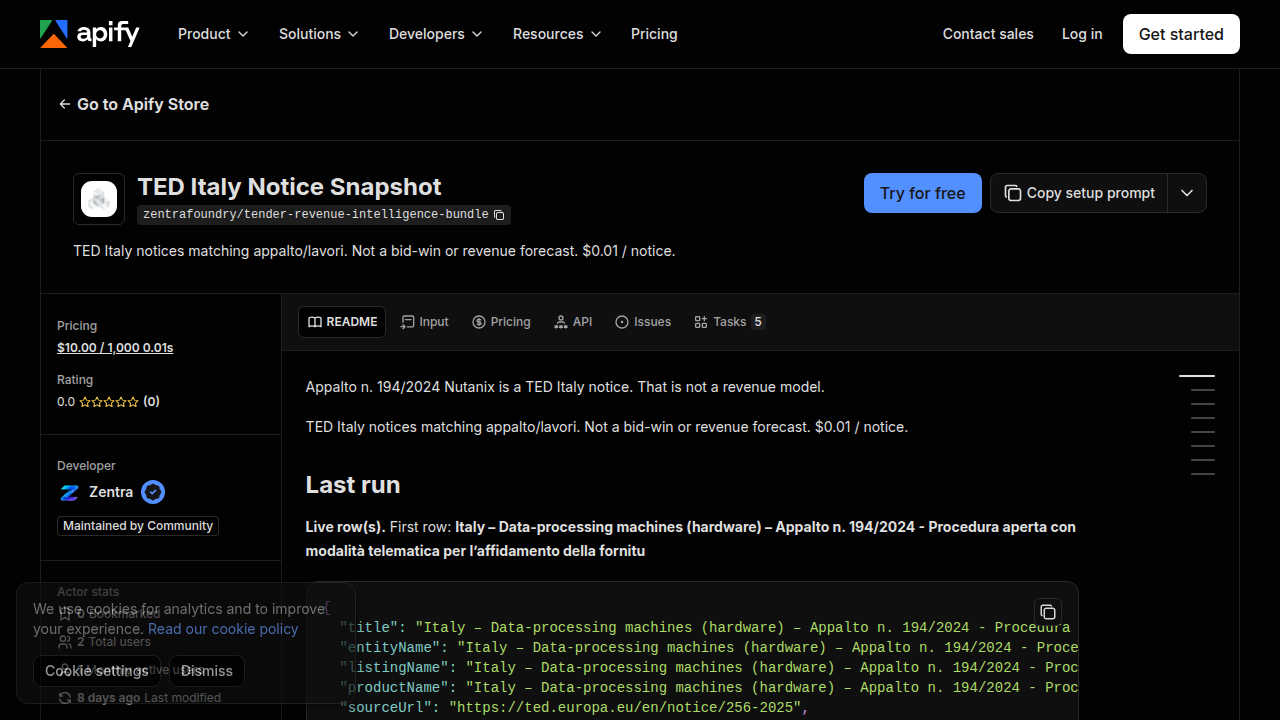 TED Italy Notice Snapshot preview interface