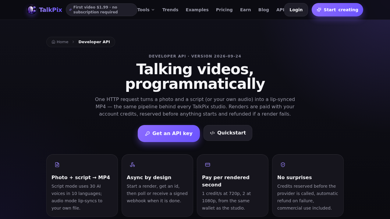 TalkPix API preview interface