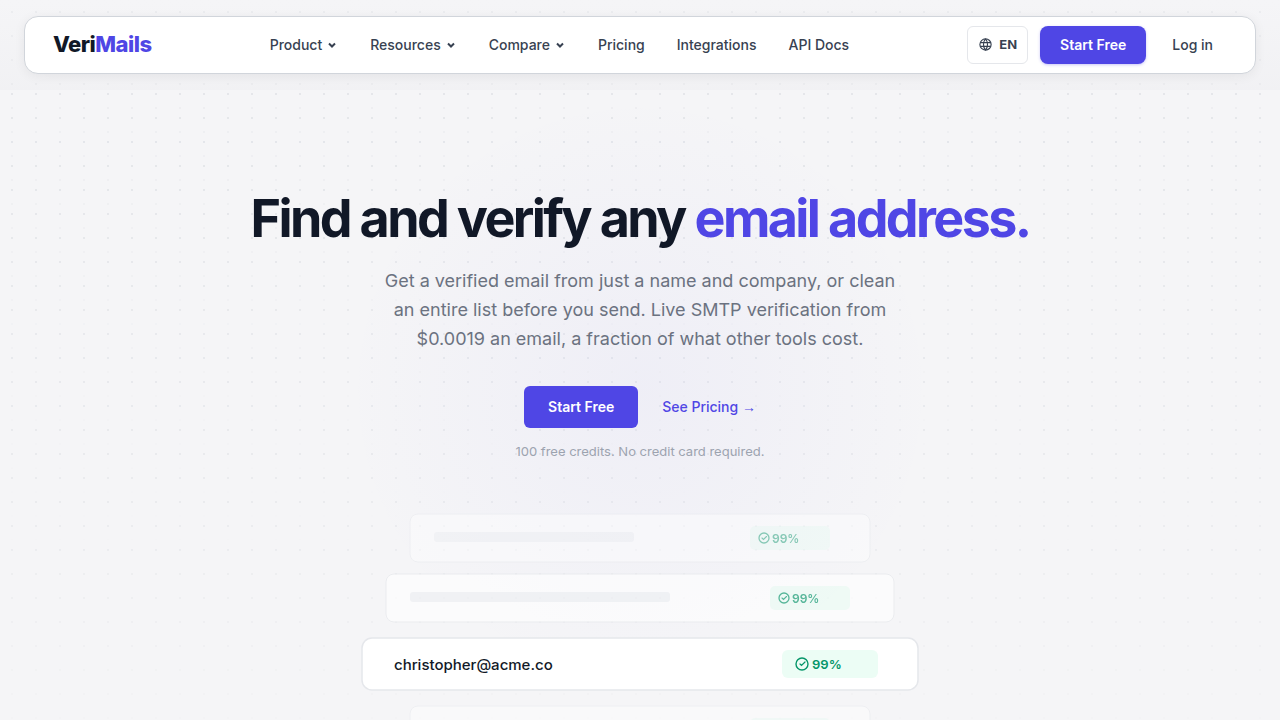 VeriMails preview interface